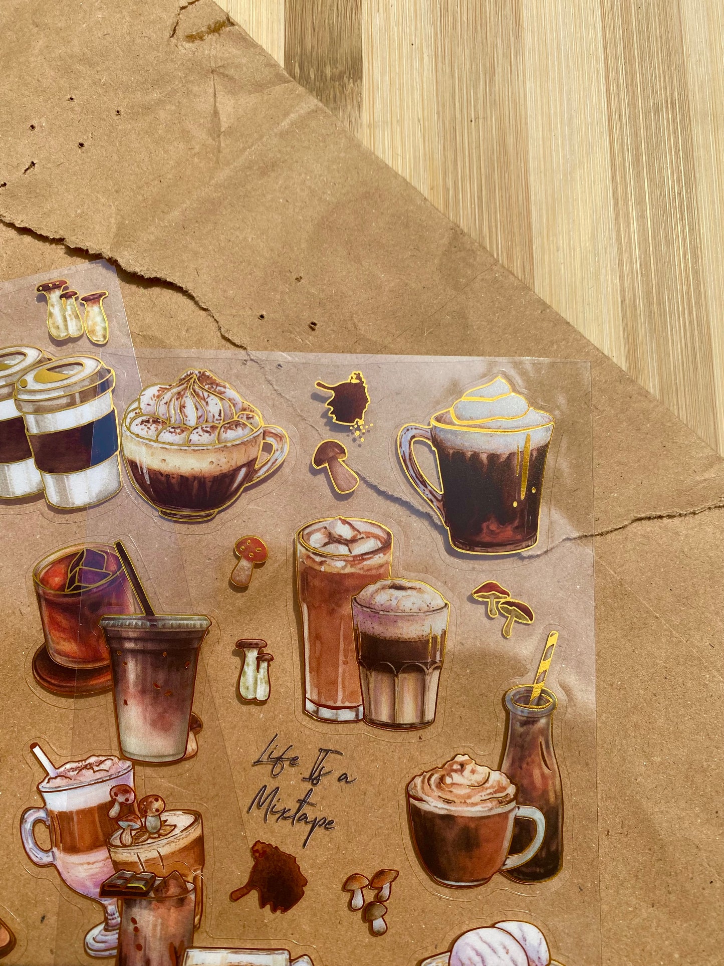 Gold Lined Coffee Sticker Sheets